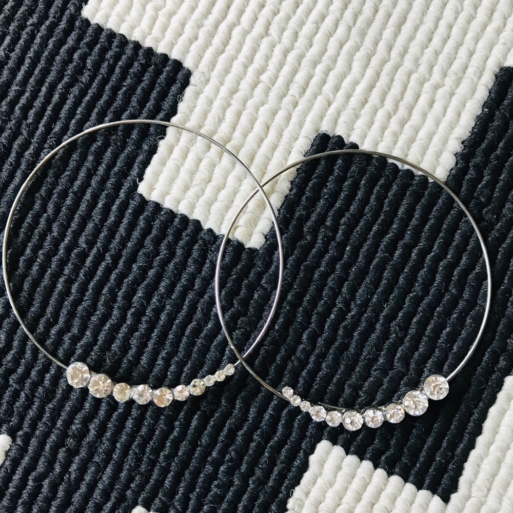 Silver Hoop Earrings with Gems